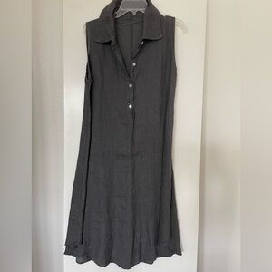 S: Italian Handmade Pure Linen Sleeveless Shirt Dress Midi A line Grey NWOT